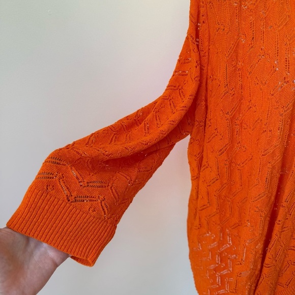 Chico’s Lily open front Cardigan Sweater Long Sleeve Orange open knit SZ 3/XL - Picture 3 of 9